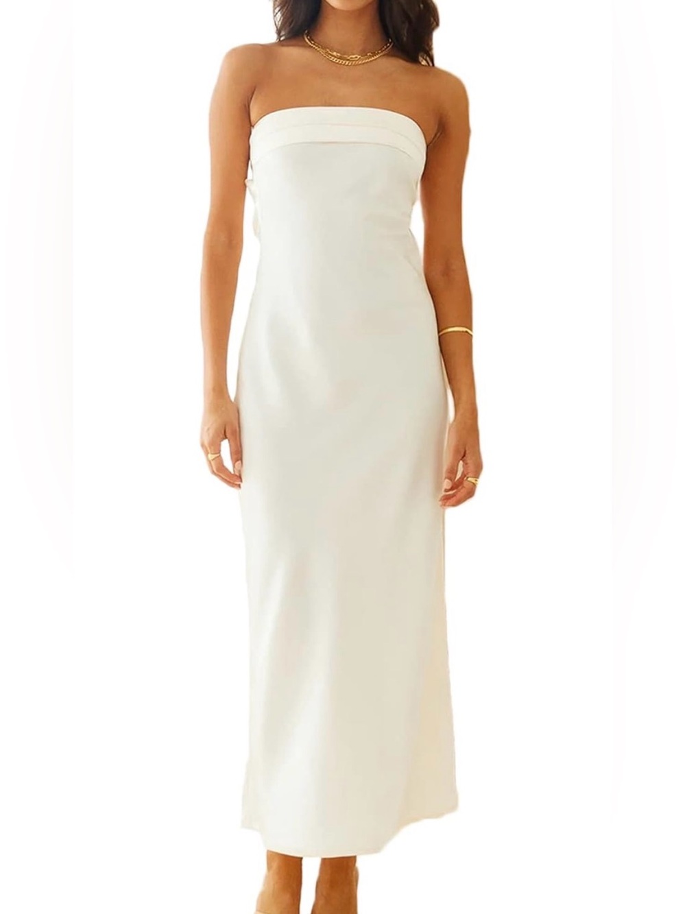 Zesica Strapless Backless Satin Maxi Dress White
